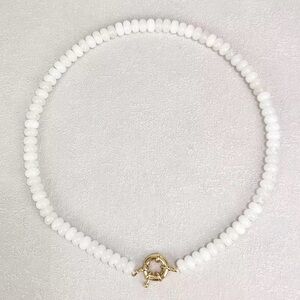 Classic stone White Beaded Necklace with Gold Toggle Clasp